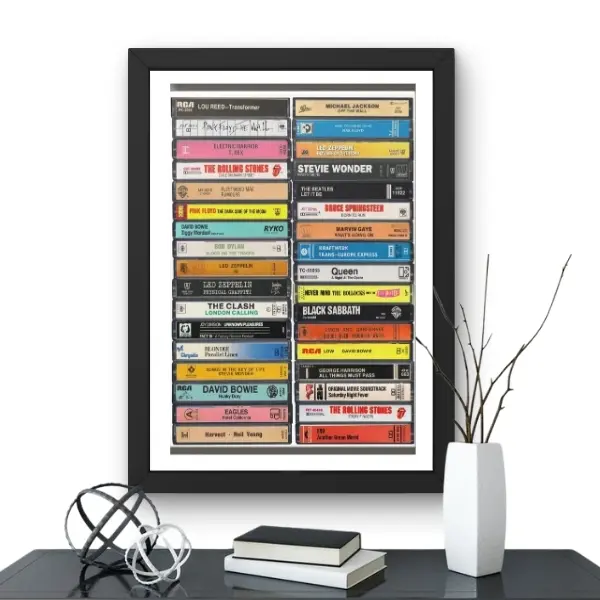 Retro Music Poster, Cassette Stack, Vintage Wall Art Print, Music Room Decor, Musician Gift, Home Office Decor, music wall art, from the, 70s 80s 90s 00s A4 poster #55 1