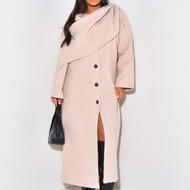Women's Solid Button Front Drop Shoulder Long Coat with Scarf, Casual Long Sleeve Outerwear for Fall & Winter, Ladies Clothes for Daily Wear One Size Womenswear Chic Comfortable Jackets Lady Fashion Longsleeves Tops 0