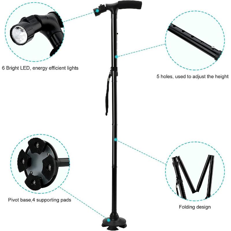 Adjustable LED Walking Stick, Collapsible Safety Cane for Hiking, Travel & Outdoor Activities, Comfortable Grip 0