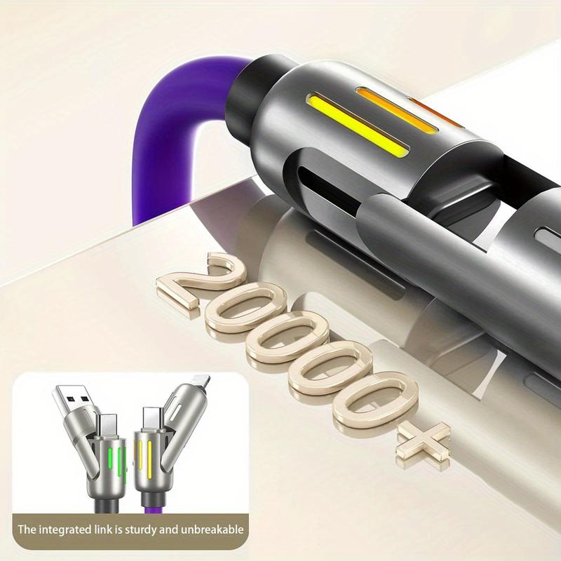 Product Introduction of 100W 4in 1 Functional Super Fast Charge USB Type C Liquid Silicone Aluminum Alloy Data Cable for iPhone for SamSung Xiaomi Redmi, Oneplus, And Xiaomi OnePlus, USB C Charging & Data Sync Cord Wire 8