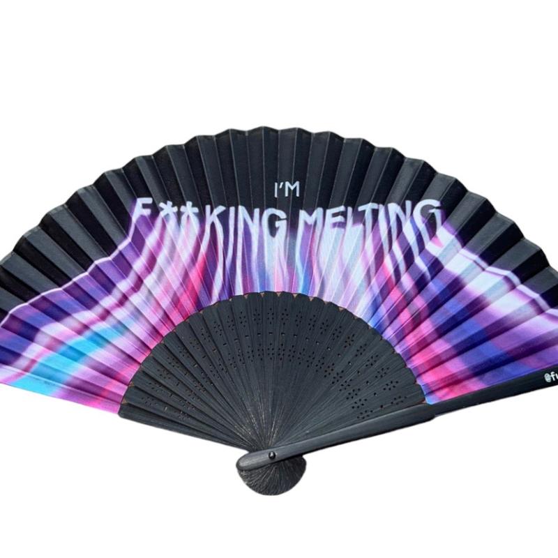 Melting FNKY Fan - Purple Melting Text Print Funky , Bamboo, Foldable Hand Fan for Festivals/Raves/Holidays 1