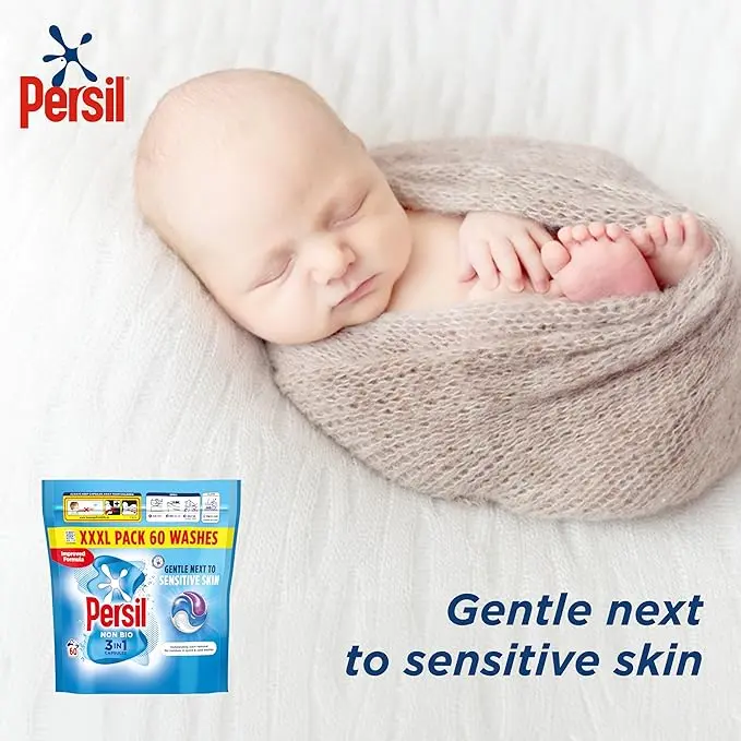 Persil Non Bio 3 in 1 Washing Capsules laundry capsules gentle next to sensitive skin for outstanding stain removal in quick & cold washes 60 washes 3