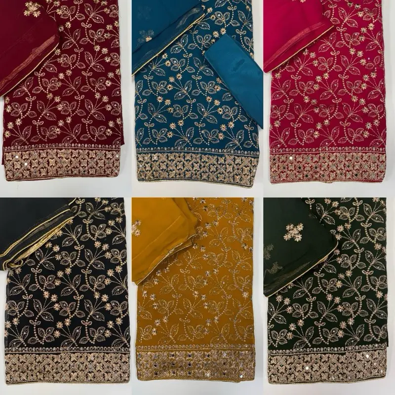 M389 - ALL OVER FLORAL EMBROIDERED UNSTITCHED GEORGETTE SUIT WITH GEORGETTE DUPATTA AND LINING - 6 COLOURS