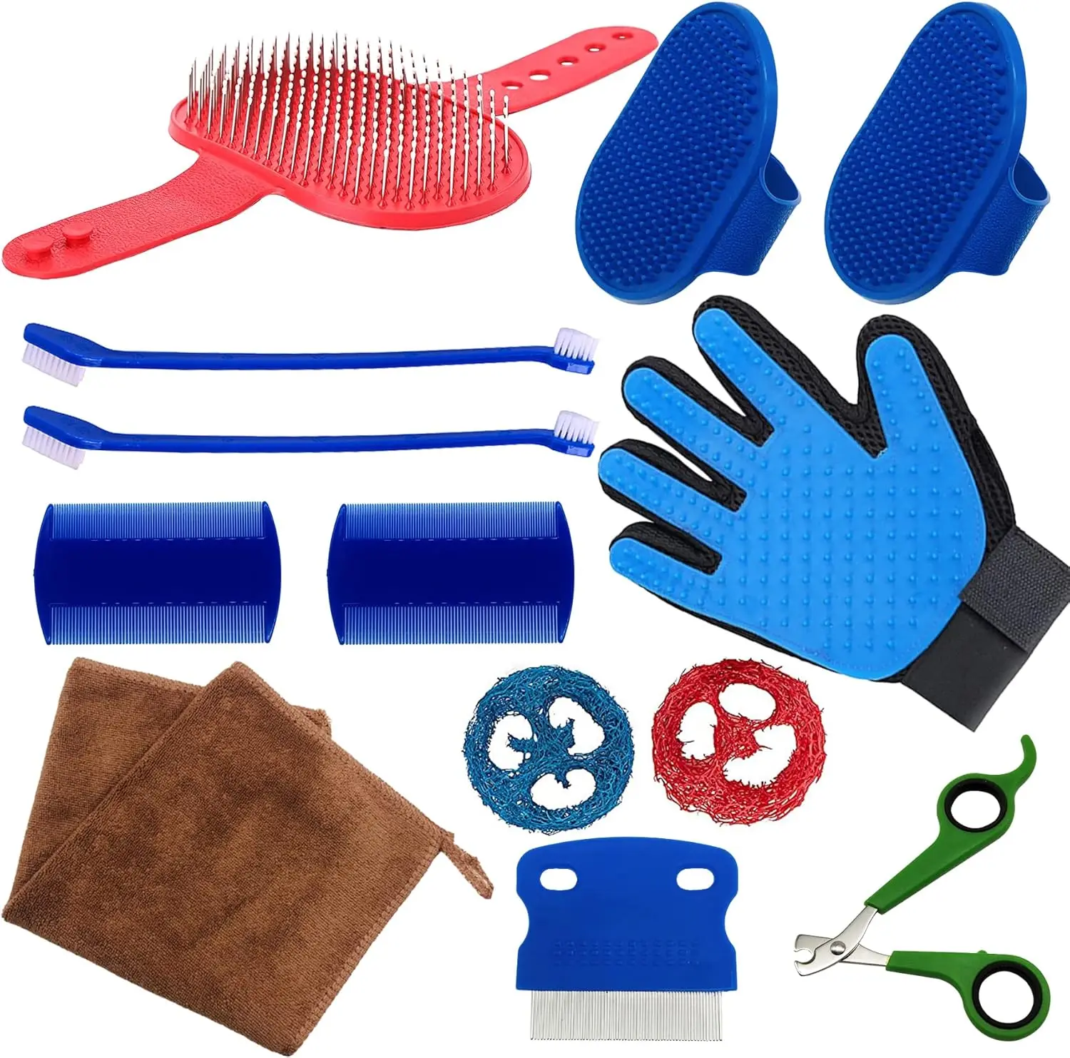 Rabbit Grooming Kit Small Animal Grooming Supplies, Double-Sided Comb, Rabbit Brush for Shedding, Nail Clipper and Trimmer, Toothbrush for Bunny Rabbit Hamster (rabbit cleaning)