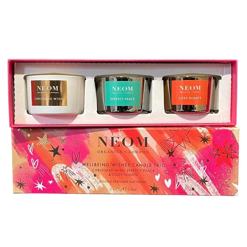 Neom Wellbeing Wishes Candle Trio 75g - Present/Gift Trio Decor Floral Scented Woody Freshener Decoration 1