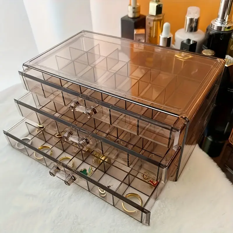Elegant 3-Layer Jewelry Box with 72-Grid: Classic Octagonal Design & Secure Buckle Closure for Rings, Earrings, Necklaces Organiser 0