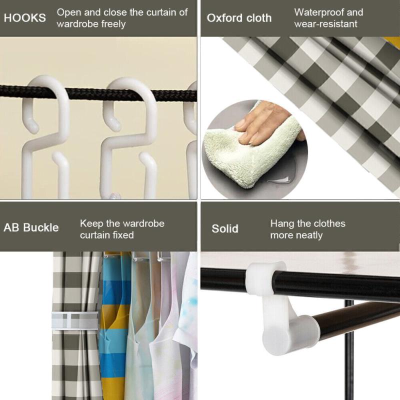 Single Fabric Canvas Wardrobe Clothes Cupboard Shelves with Hanging Rail Storage 3