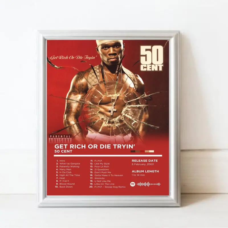 UNFRAMED 50 Cent Get Rich Or Die Tryin album PRINT ONLY NO FRAME hip hop music wall art A2 A3 A4 8x10 inches 1