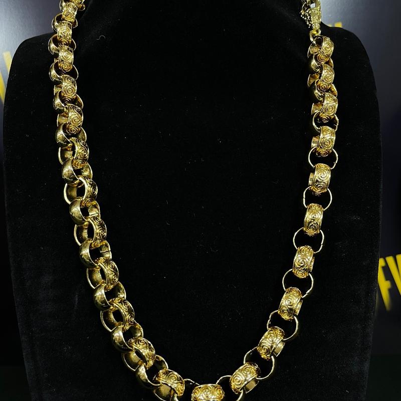 XXL Patterned Belcher Chain and Bracelet Gold Plated with Albert Clasp - 14k Gold Plated 24inch 8