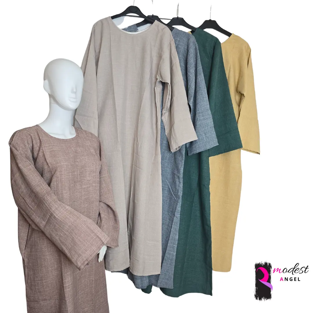 dubai linen abaya maxi prayer dress 6 sizes 50 52 54 56 58 60  7 colours muslim islam crew neck casual dress Eid Gift namaz hajj umrah muslimah islam arab modest clothing solid colour beige grey olive green mustard light brown solid minimalist Ramadan e