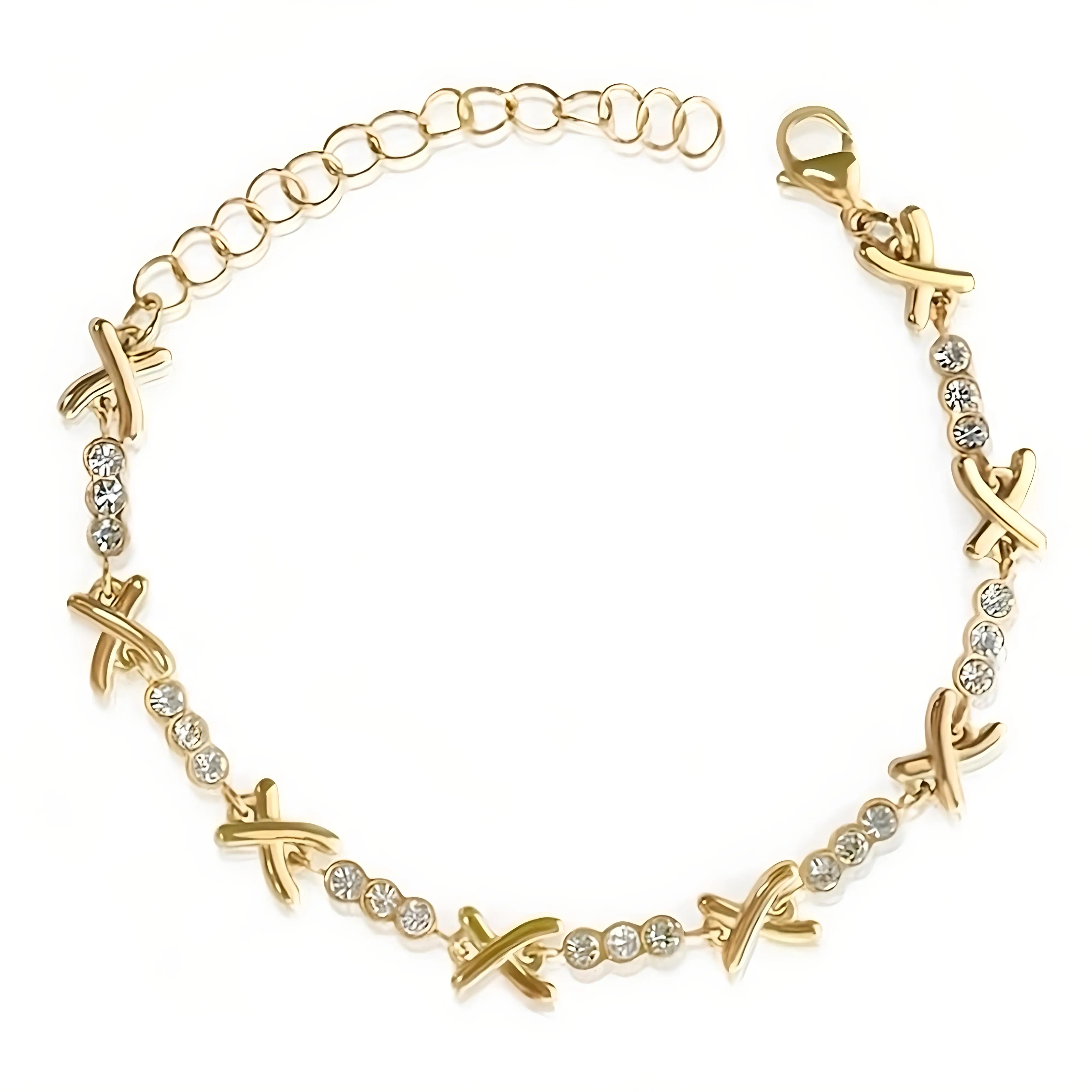 Gemma XO Crystal Cross Bracelet - Gold