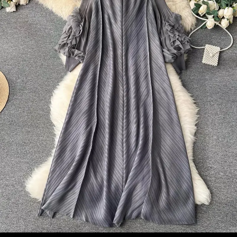 Maxi Pleaded Dress Abaya with Ruffle Sleeves ( sleeves are not see through) one size  6 to 14 size 3