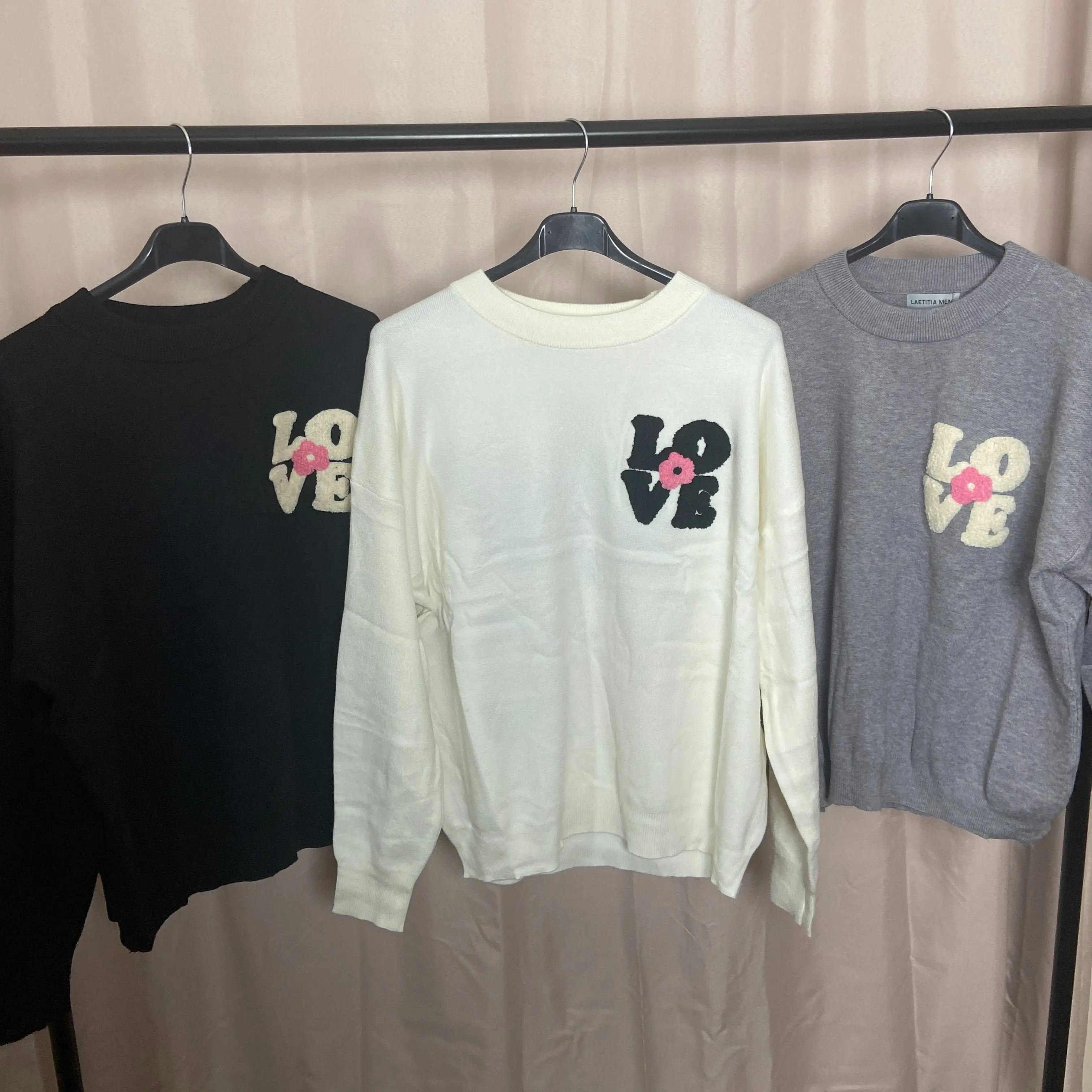 Luvtoria Women's LOVE Embroidered Sweater-Cozy Knit With Floral Detail- Stretchy UK Size 8-18