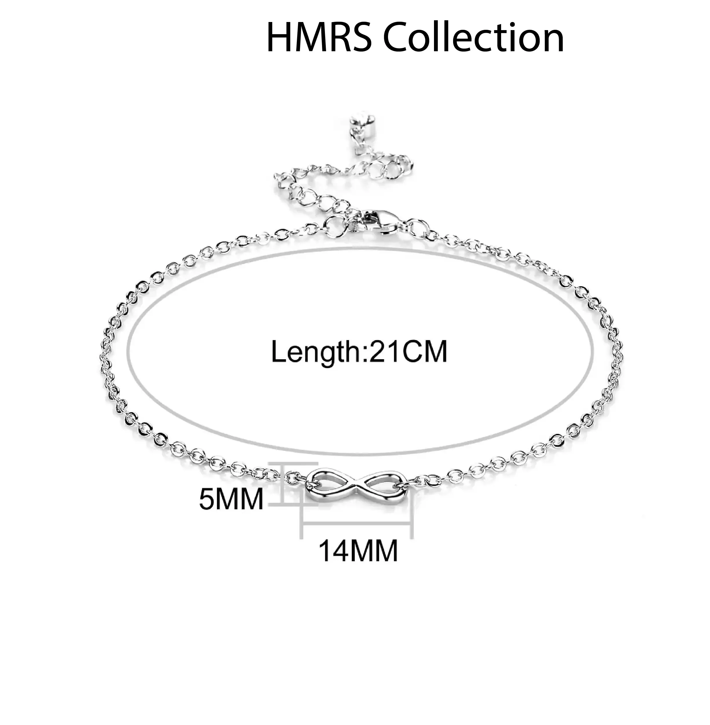 Philip Jones Silver Plated Infinity Anklet with Zircondia Crystals for laides girls women