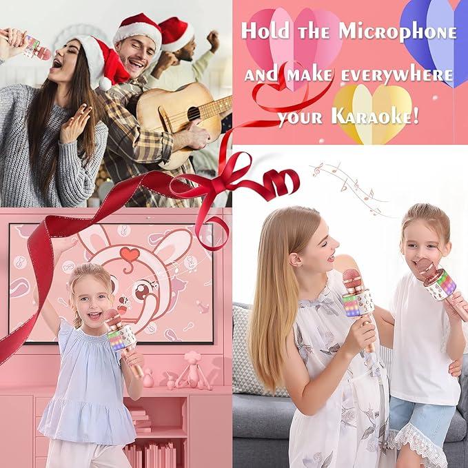 Wireless Bluetooth Karaoke Microphone with Led Lights Portable Handheld Singing Karaoke Speaker Machine Toys Gifts for Kids Adults - Rose Gold 5