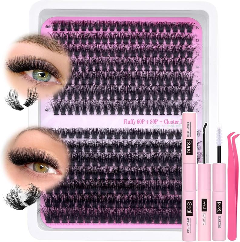 Fluffy Individual Eyelashes Kit 280Pcs   DIY  Extension Kit with  Bond and Seal  Glue and Tweezers - Makeup, Cosmetic Eyelash Extensions Eyelashes Extensions cluster lashes 1