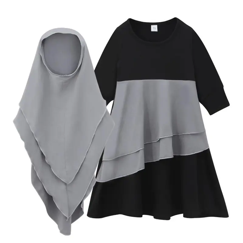 HASASERIES HS1194 2pcs Set,Child Abaya with Two Layer Khimar 3