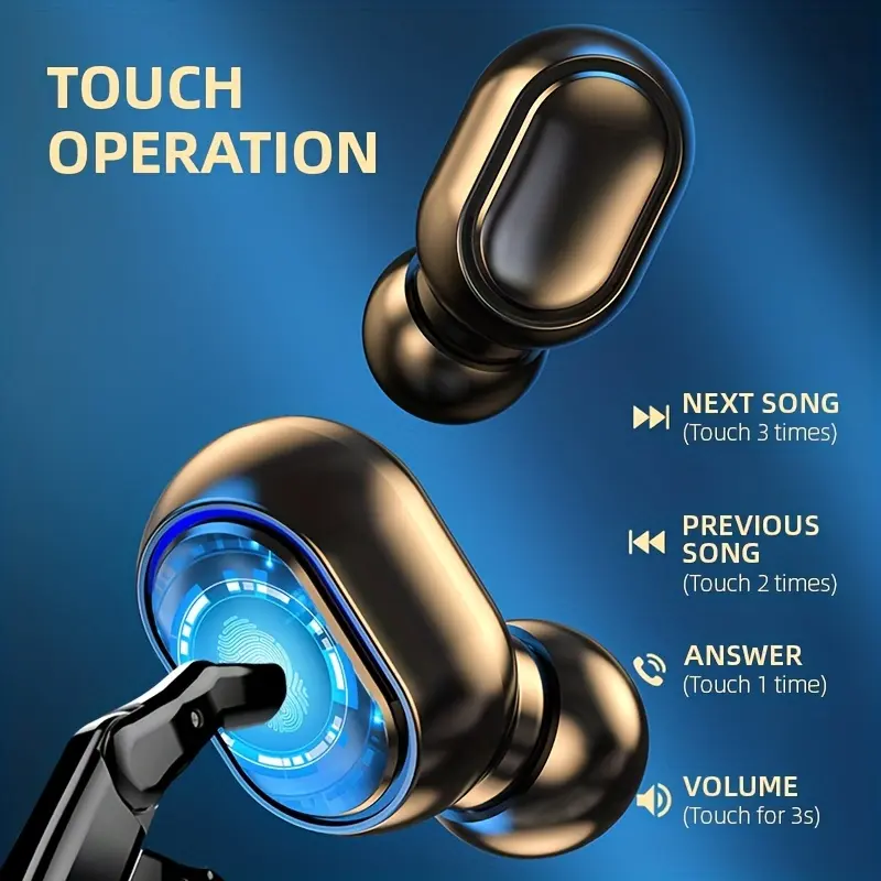 Sleek Black Wireless Earbuds with LED Display - Touch Control In-Ear TWS Headphones, USB-C Charging Case, Ideal for Gaming & Music, Compatible with iOS/Android, Earbuds Wireless 2