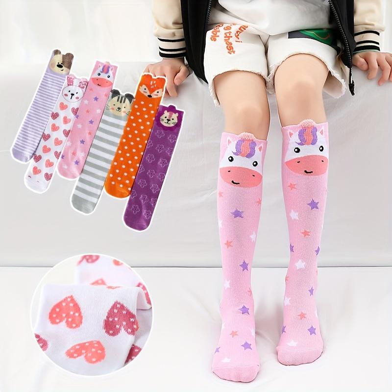 Cat Pattern 4 Pairs Girls Knee High Stocking Socks, Comfy Breathable Sweat Resistant Anti-odor Socks For Spring Summer 0