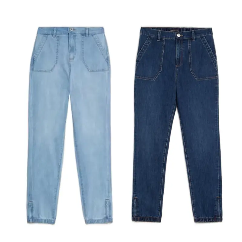 Mid Rise Slim Fit Joggers Denim Comfort Relaxed Jeans Elasticated Waist Cargo Pockets Blue Slim Stretch Bottoms Casual Trousers 6 - 18