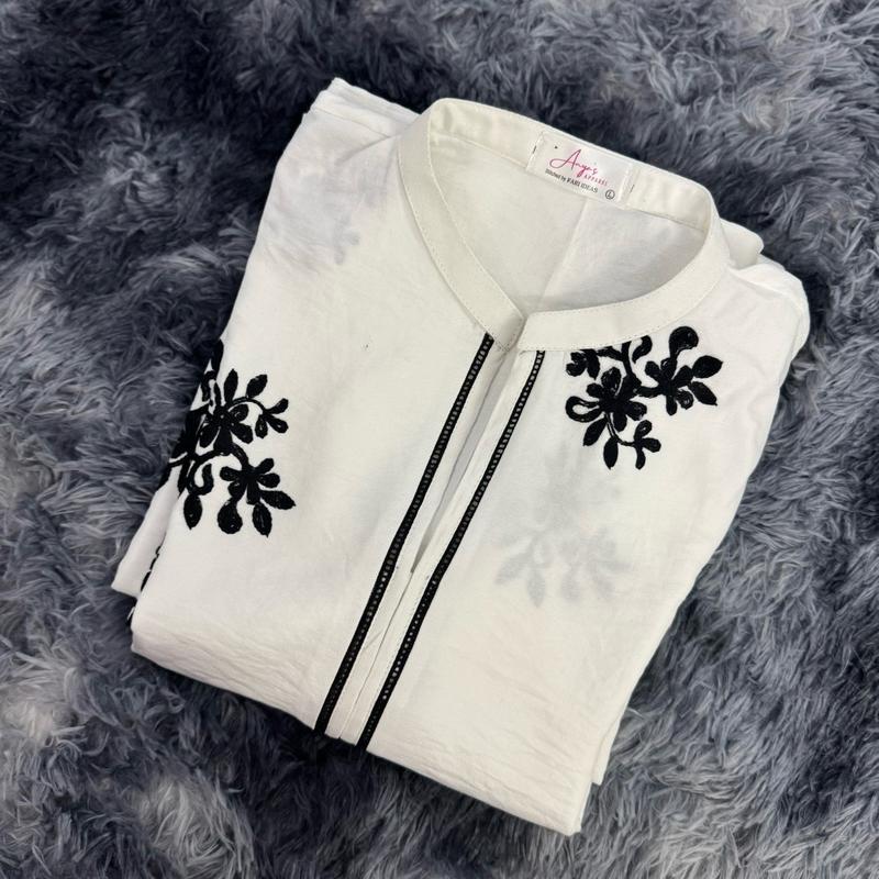 One piece White embroidered kurti Marina Fabric Large to 2XL sizes Traditional Womenswear 3