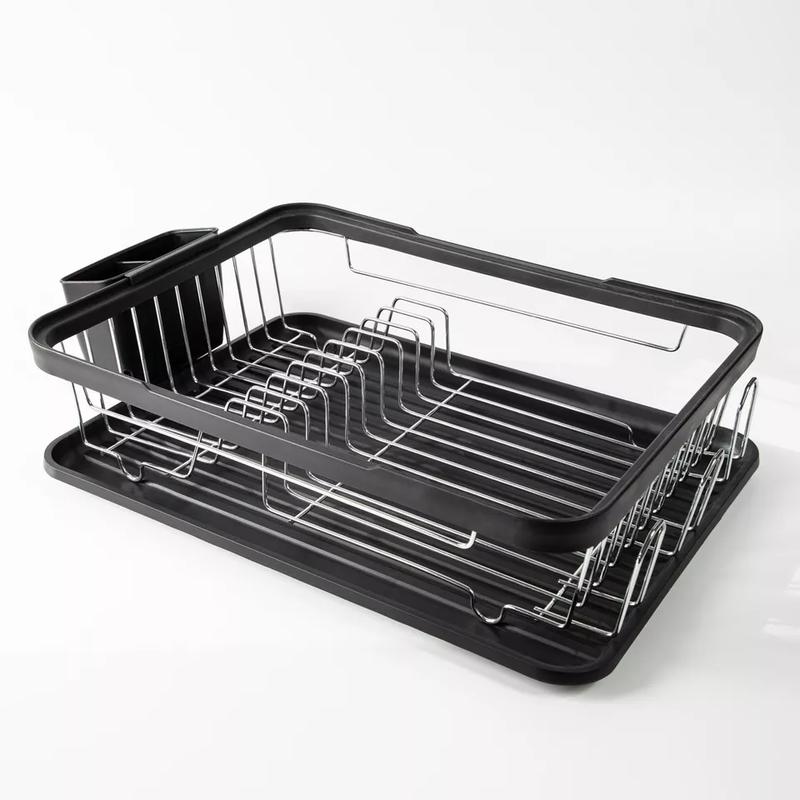 Kitchen Dish Drainer Rack with Plastic Drip Tray Cutlery Holder Kitchen Dish Drainer Rack/Separate Cutlery Holder/Removable Drip Tray Organiser 4