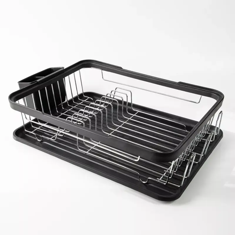 Kitchen Dish Drainer Rack with Plastic Drip Tray Cutlery Holder Kitchen Dish Drainer Rack/Separate Cutlery Holder/Removable Drip Tray Organiser 3