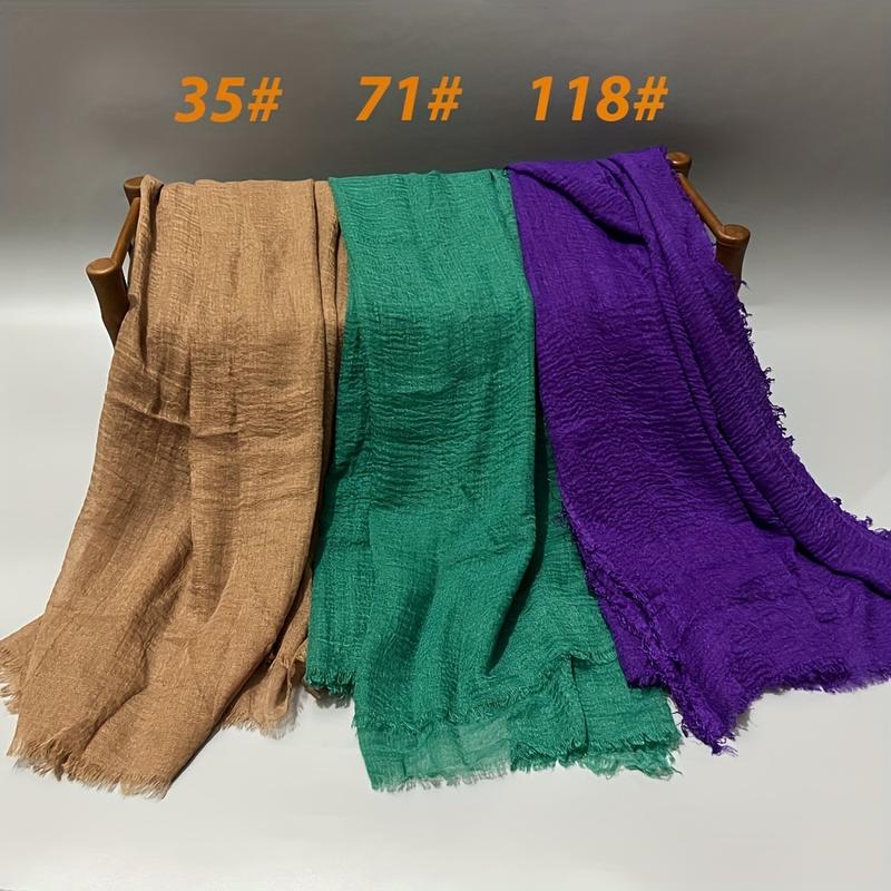 3pcs hot-selling classic high-quality solid color bubble pleated long scarf headscarf, four-season Muslim style hijab shawl, light, soft, skin-friendly, breathable and warm, suitable for daily travel and gatherings 8