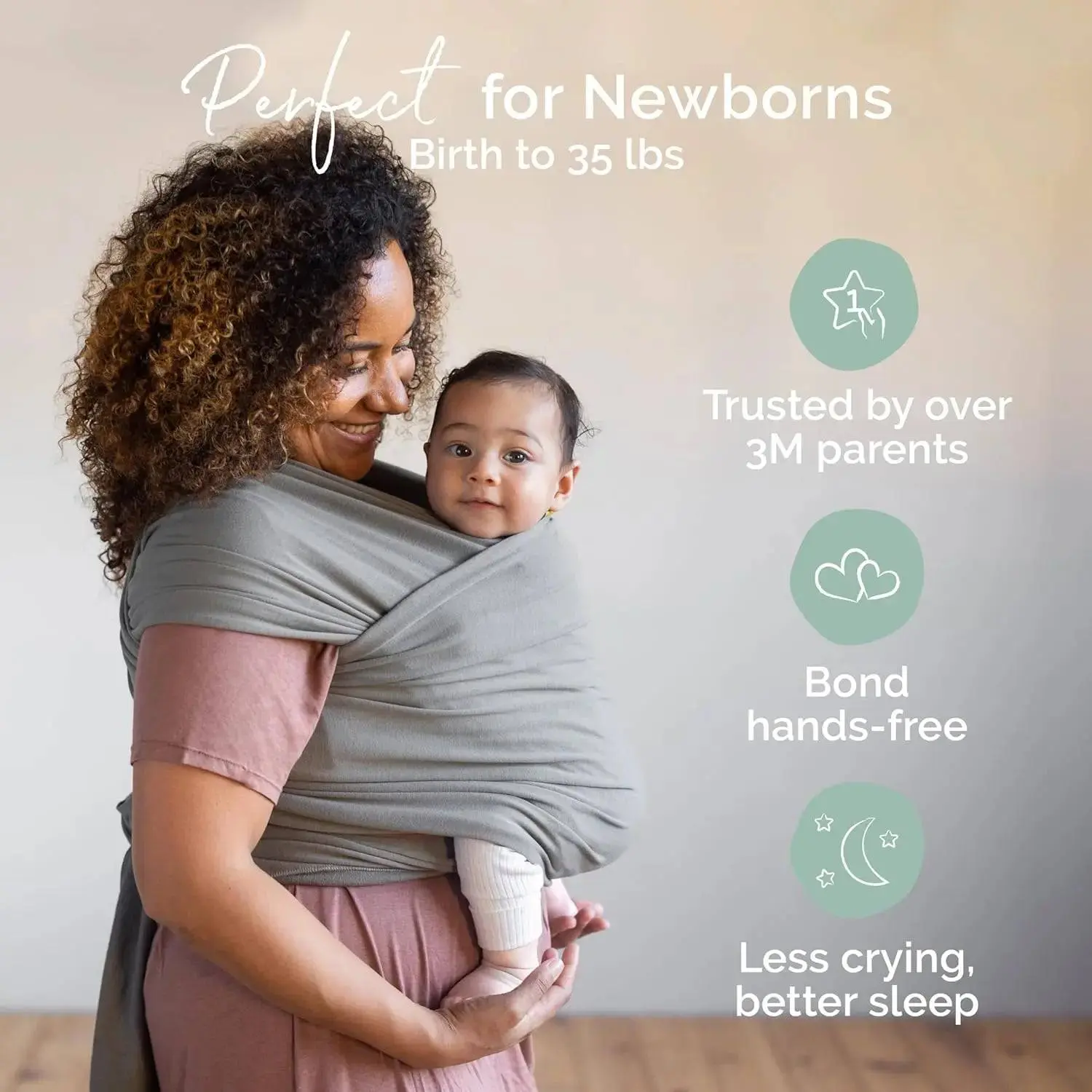 Baby Sling Wrap - Original Hands-Free Carrier for Newborns & Infants up to 35lbs, Grey