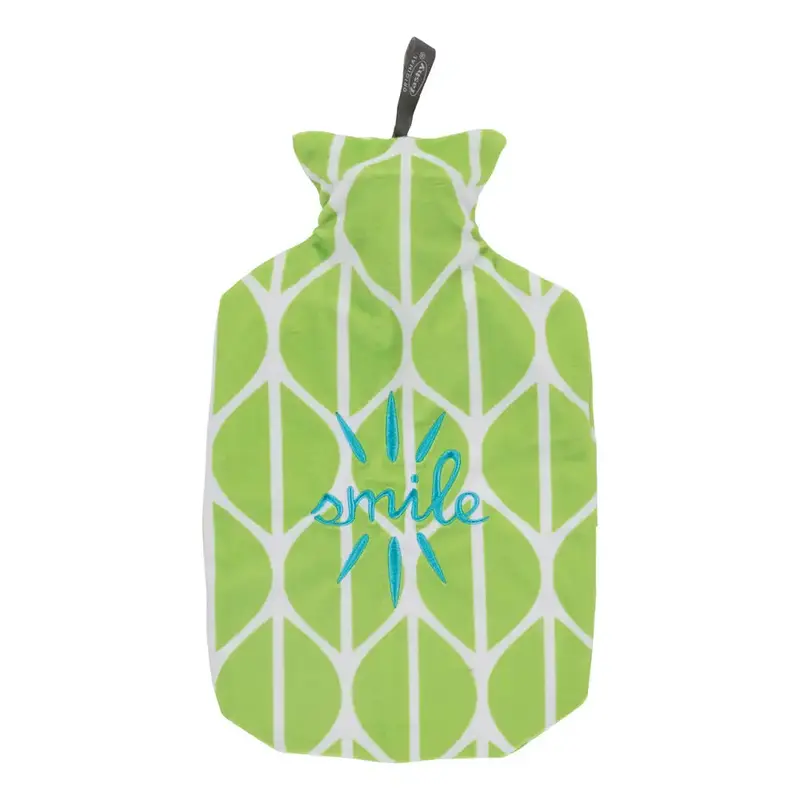 Fashy Hot Water Bottle With Easy To Remove Cover Green White Smile! 0