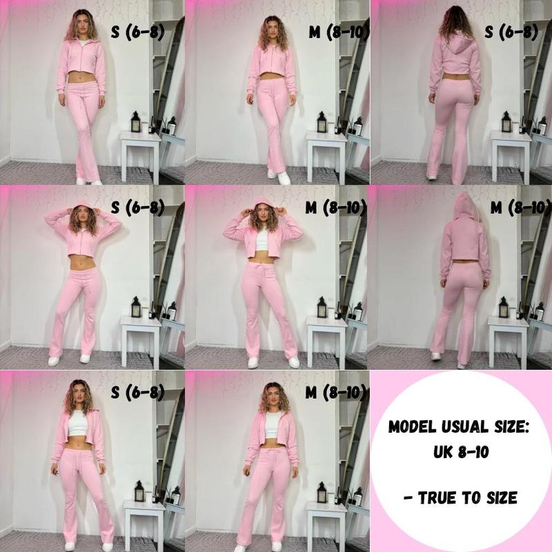 [HouseofTrendz] BRITNEY Cropped Hoodie & Flares Tracksuit 90% Cotton Co-Ord - Y2K Womens Zip Up Scuba Drawstring  Flared Leggings Two Piece Set Thick Soft Casual Comfy Street Loungewear 1