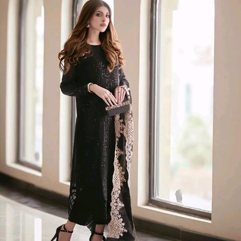 Elegant Black Womens Shirt Dress with Heavy Embroidery and Pure Chiffon Duppata and Trouser Comfort Fabric Traditional Clothing Original Womenswear 1