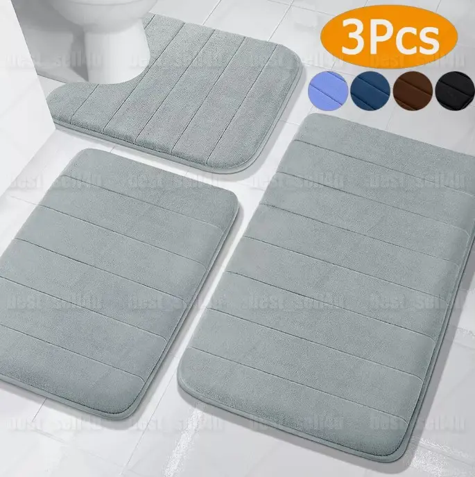 Memory Foam Bath Mat Pedestal Set Non Slip Bathroom Contour Rugs. Gift Thick Toilet Velvet Absorbent Cozy Laundry
