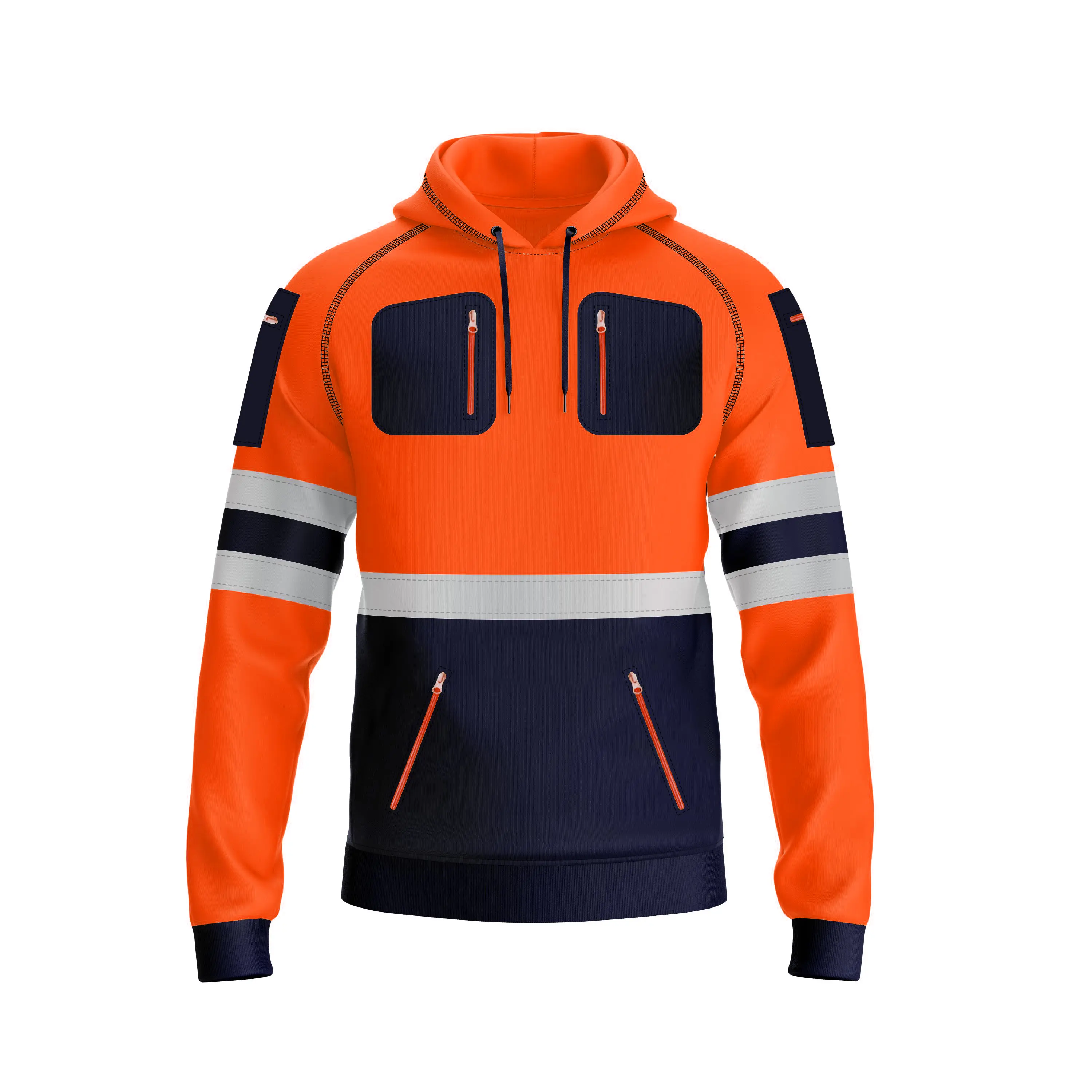 mymixtrendz Regular Fit  Mens Outdoor Pullover Hoodie with Navy and Black Contrast   Zip Pockets Menswear Clothing  Hooded Sweatshirt Top UK Size S-XXL