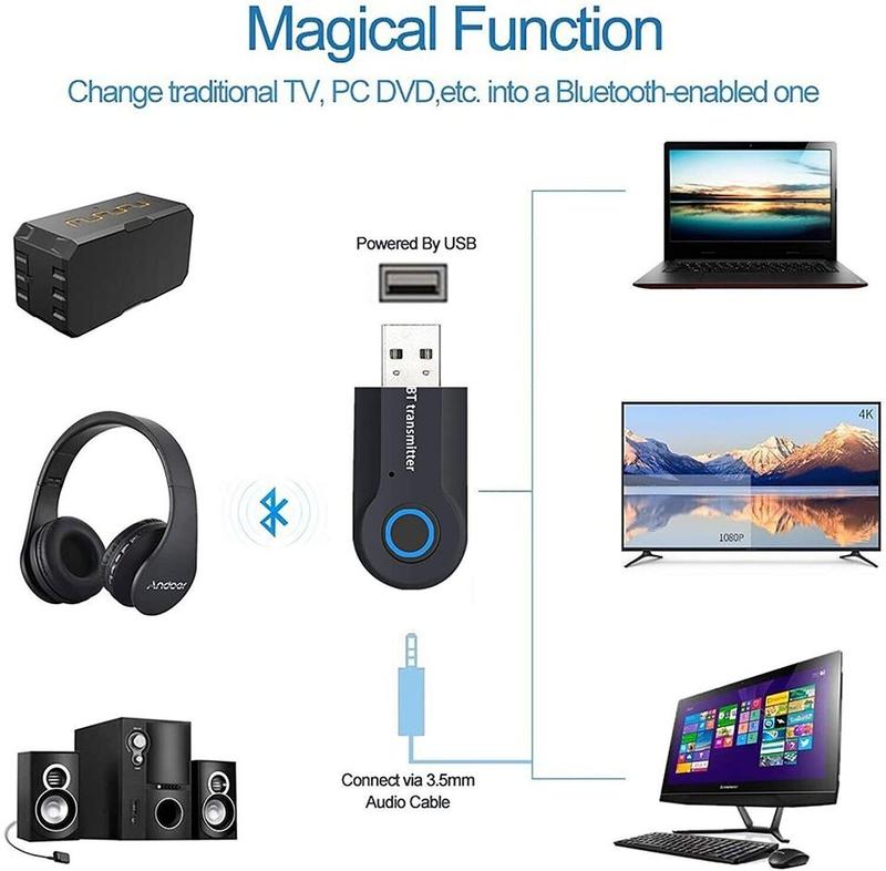 Bluetooth Transmitter Aigoss, Wireless Portable USB Transmitter, Bluetooth 4.2 f Accessories Metal Stereo Cd Compact Device Phone Speakers 6