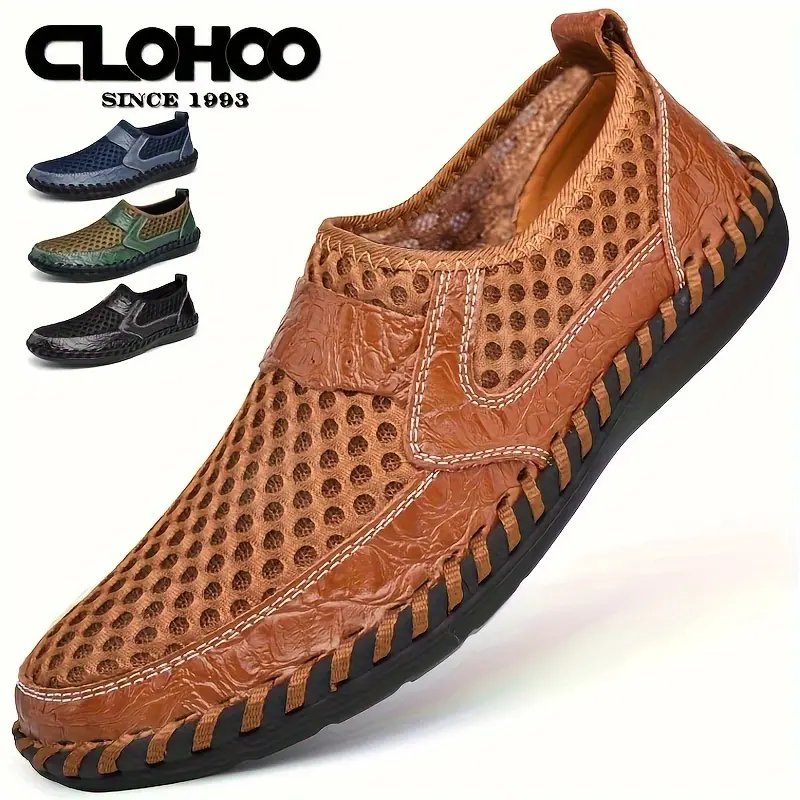 CLOHOO Men's Solid Casual Mesh Loafers, Breathable Non Slip Slip On Shoes For Outdoor Walking And Driving, Spring Summer And Autumn Footwear Boy Walking Shoes Slipon Flat Comfort Arch Bedroom Tactical