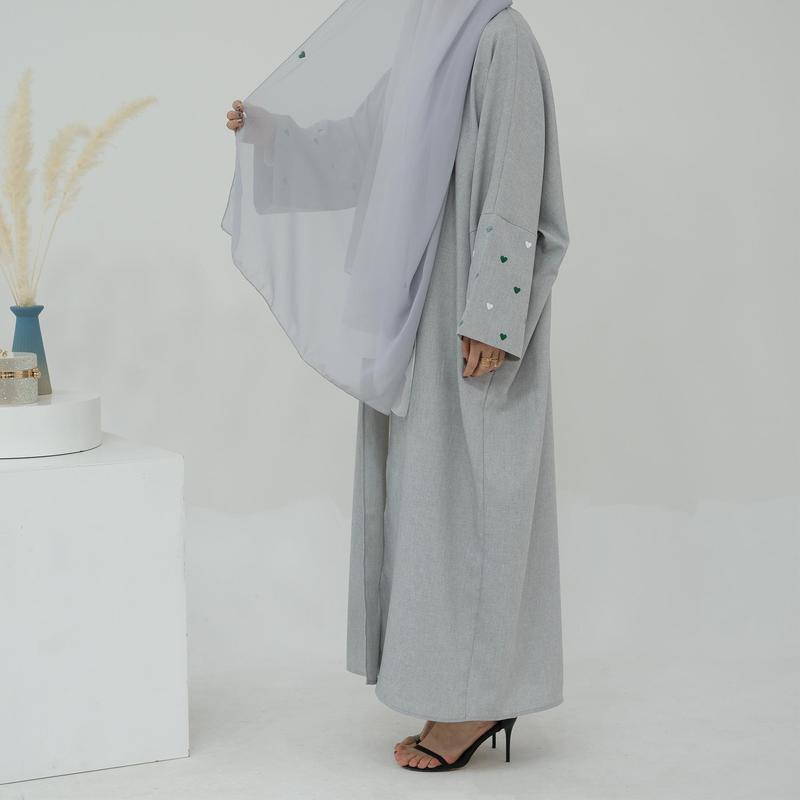 HASASERIES HS0998 2pcs Set Heart Embroidered Cardigan Robe and Love Hijab party  abaya abaya  women 3