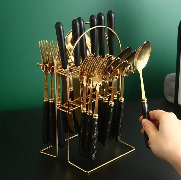 24PCS Stainless Steel Cutlery Dinner Set forks and tea spoons heated  lunch 8