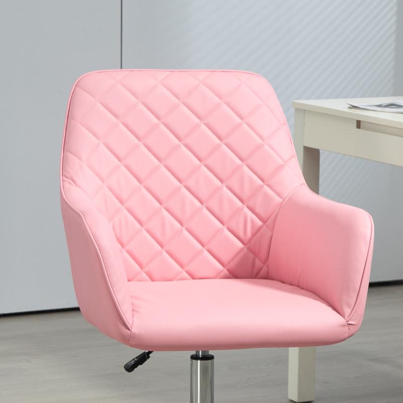 Vinsetto Office Desk Chair, Leather-Feel Fabric Computer Swivel Chair with Rolling Wheels and Adjustable Height for Home, Pink 8