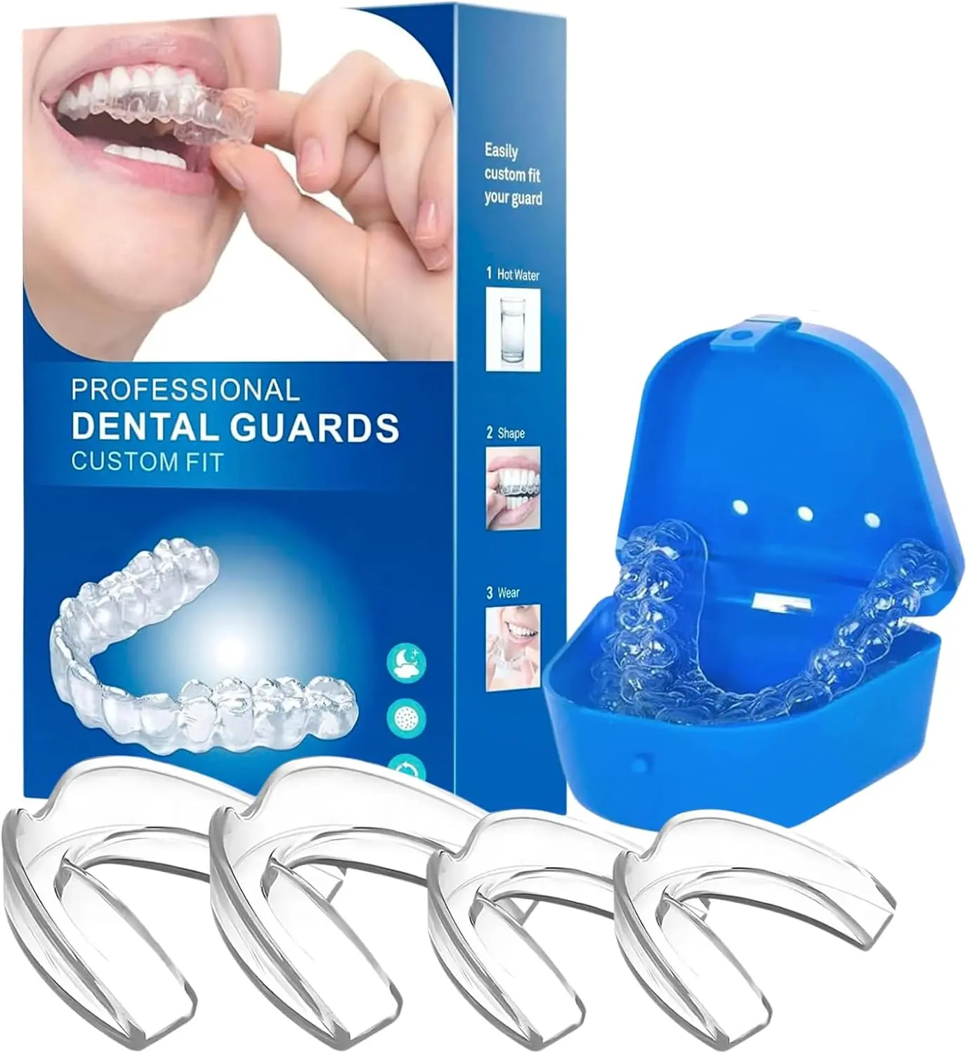 Mouth Guard for Teeth Grinding, Mouth Guard for Sleeping, Gum Shield for Teeth Grinding Guard, Reusable Sleep Apnea Mouth Guard, 4 Pcs Oral Whitening