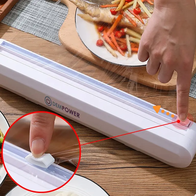 Portable Cling Wrap Cutter - Foil & Cling Film Kitchen Cutting Machine & Dispenser with Suction Base, Adjustable Plastic Cling Film Storage Box – Quick And Easy Food Packaging, Double Sided Utensils Stainless 4