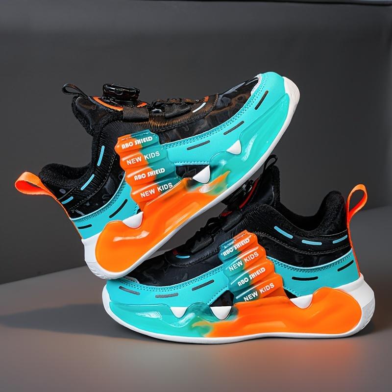 Youngsters' Vibrant Athletic Sneakers - Breathable & Non-Slip, Mid-Top with Hook-and-loop Fastener Strap, Colorful Cloud Pattern & Letter Design, Durable EVA Sole, Perfect for All Seasons, Girls Shoes 4