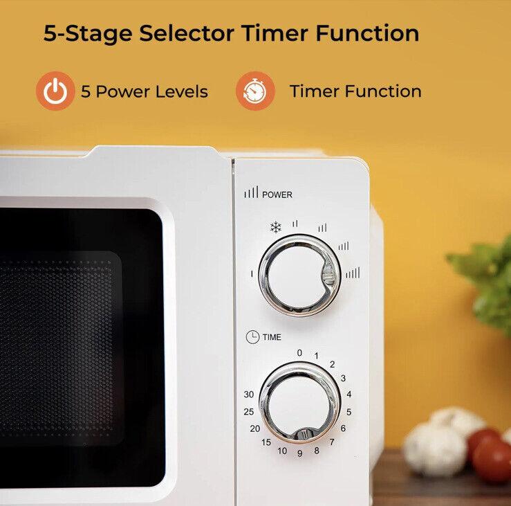 Geepas Microwave 20L Solo Freestanding 5 Power Levels & Defrost Powerful White NEW 2