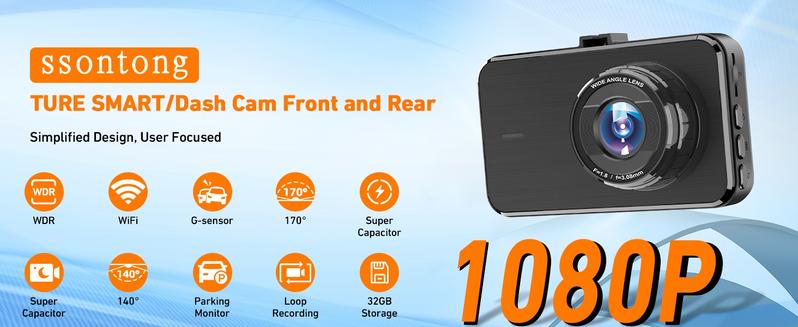 Product Introduction of Dash Cam Front and Rear, Dashcam WiFi/App Control 1080P Car Camera Dash Cam, Dual Lens Dashboard Dash Camera for cars w/ 32GB Card,Night Vision,WDR,G-sensor,Loop Recording,Parking Mode,170 Wide Angle 0