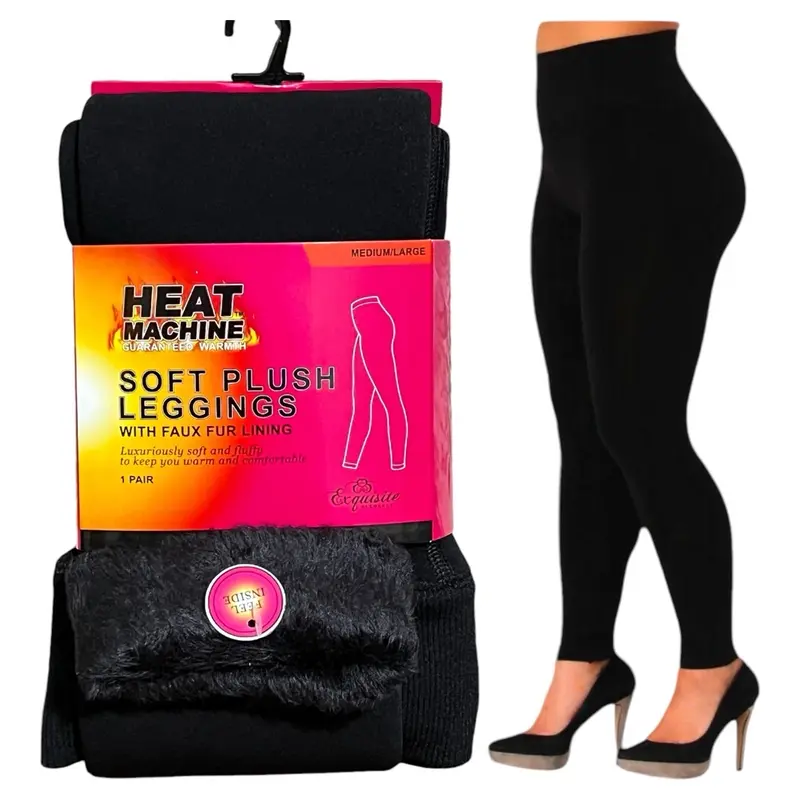 Women's Plush Thermal Leggings - Black, Stretchy, Soft, Tummy Control, Winter Fabric - Faux, Fit Fit Faux Fur Medium Casual 0