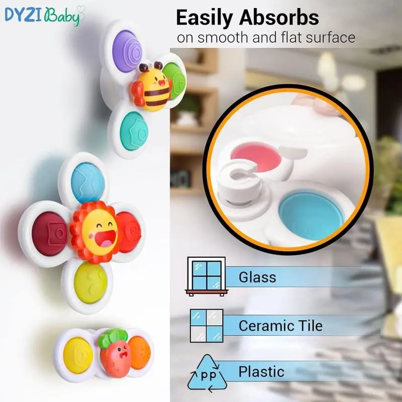 Suction Cup Spinner Toys 3 Pieces - Sensory Bath Toys for Toddlers 1-3 - Stress Relief and Anxiety Suction Cup Spinner Dyzi 6