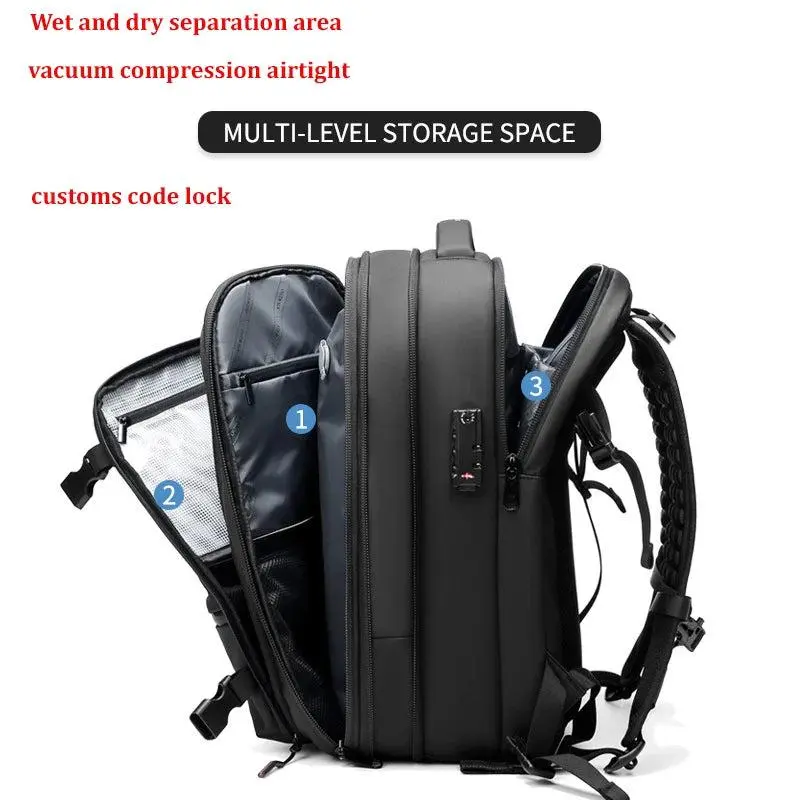 Men’s Expandable Travel Backpack with Vacuum Compression & 17-Inch Laptop Compartment