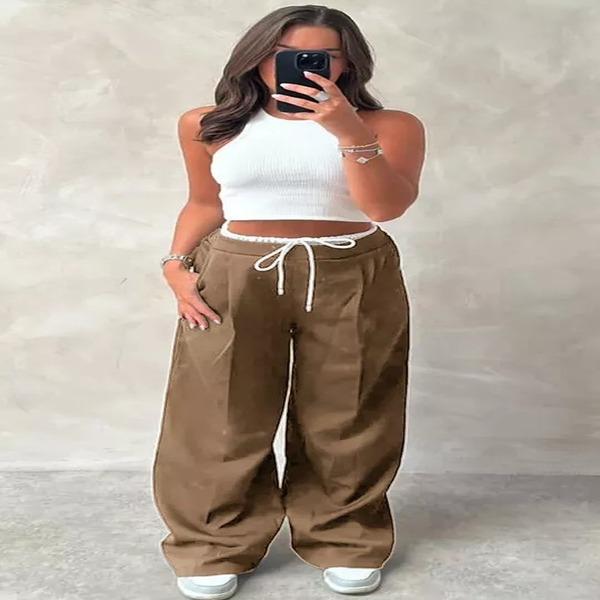 Ladies Women's White waistband Wide Leg Drawstring Flare Trouser Pant 8-14 Womenswear Bottom Casual Chic Comfortable Day Elegant Polyester Slip Style 3