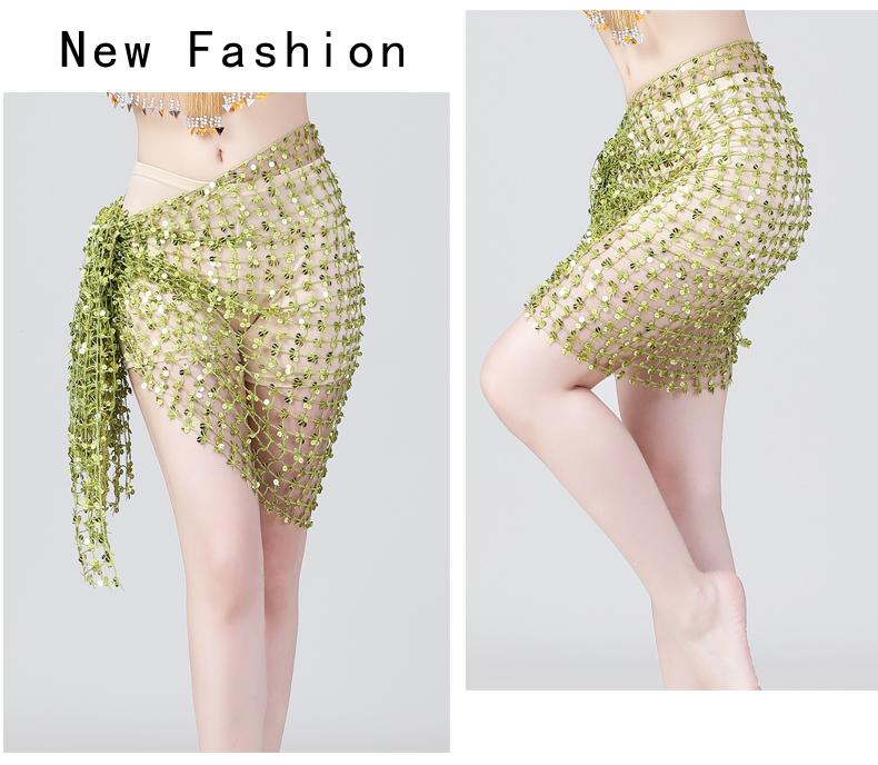 Product Introduction of Hollow belly dance hip scarf Wemen scarf dance sequins Arabic Latin hip scarf sexy belly dance belt wrap skirt 12 colors 24