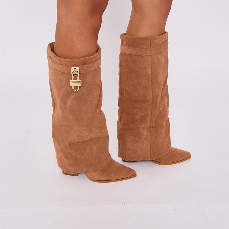 Women Suede Calf Boot Long Stretch Elastic Gusset Strap Warm Winter Boots Shoes Girl Footwear 4
